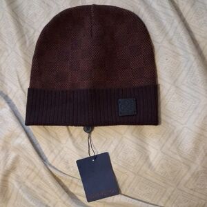 Men's Brown Knit Beanie Hat - LV Ribbed Cuff